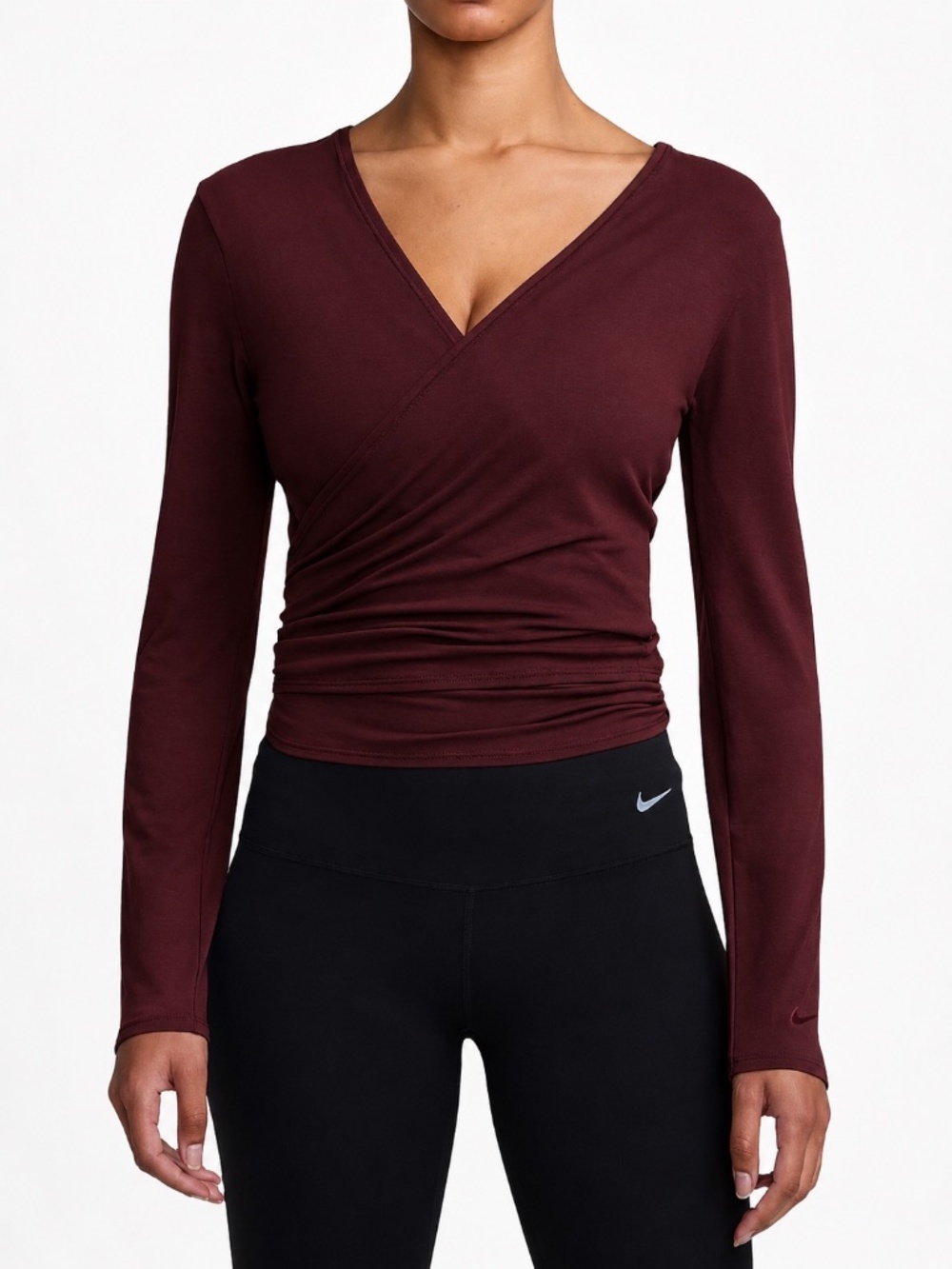 Nike One Dri-FIT Slim Wrap Top HV3657-652 Large Burgundy Balletcore Sporty Glam